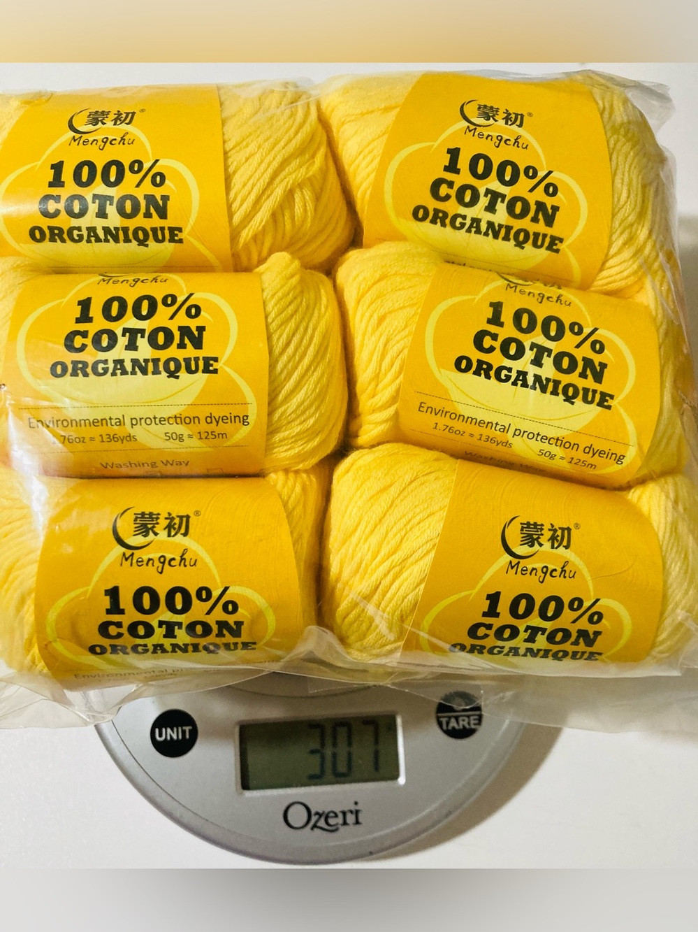 NWT 6 Mengchu 100% Organic Cotton Yarn Color: Butter Yellow ~48g each 10oz total